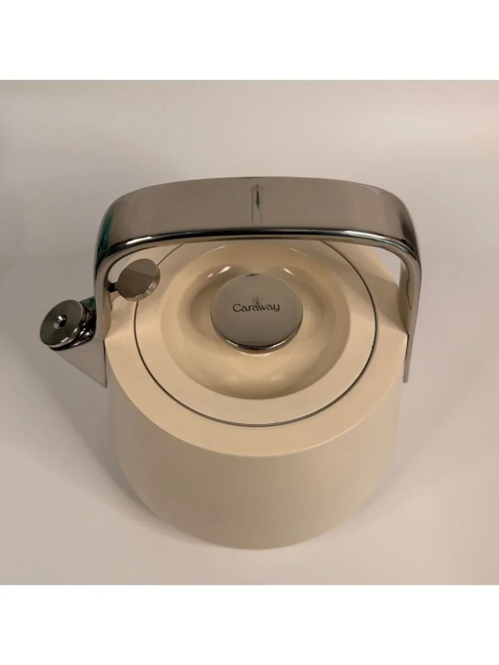 Caraway Whistling Tea Kettle Cream 2 QT Ceramic Coated Stainless Steel